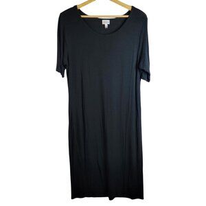 LuLaRoe Women Julia Dress Black Solid 2XL Knee Length Short Sleeve Stretchy READ
